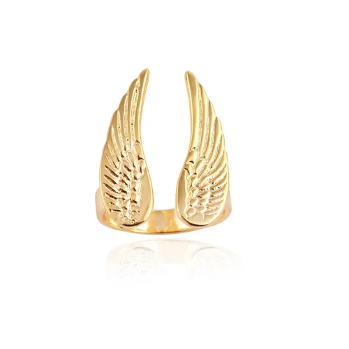 High polished unique design lovely angel wings ring gold/silver plated ring hot girls personality adjustable plain jewelry ring