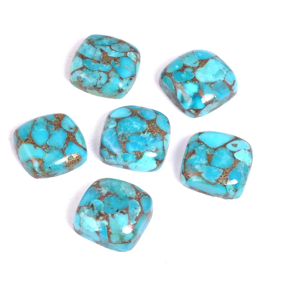 Factory Wholesale 100% Natural Blue Copper Turquoise 14 mm Cushion Shape Loose Gemstone
