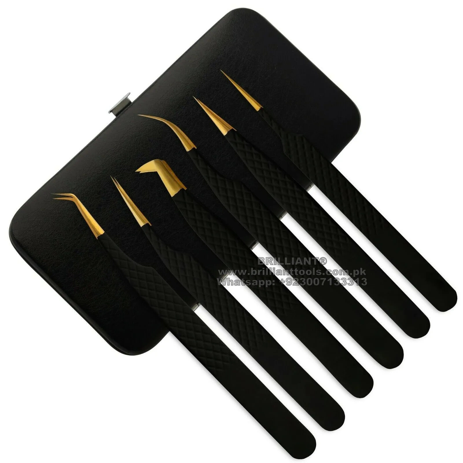 Black Powder Coated With Gold Tip Stainless Steel Eyelash Extension Tweezers, Fine Tips Tweezers