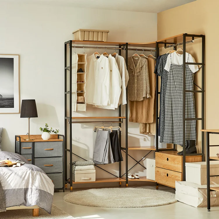 Walk in Closet Dividers Shelving Underwear Hanging Organizer System Wardrobe for Bedroom with Storage Boxes Drawer