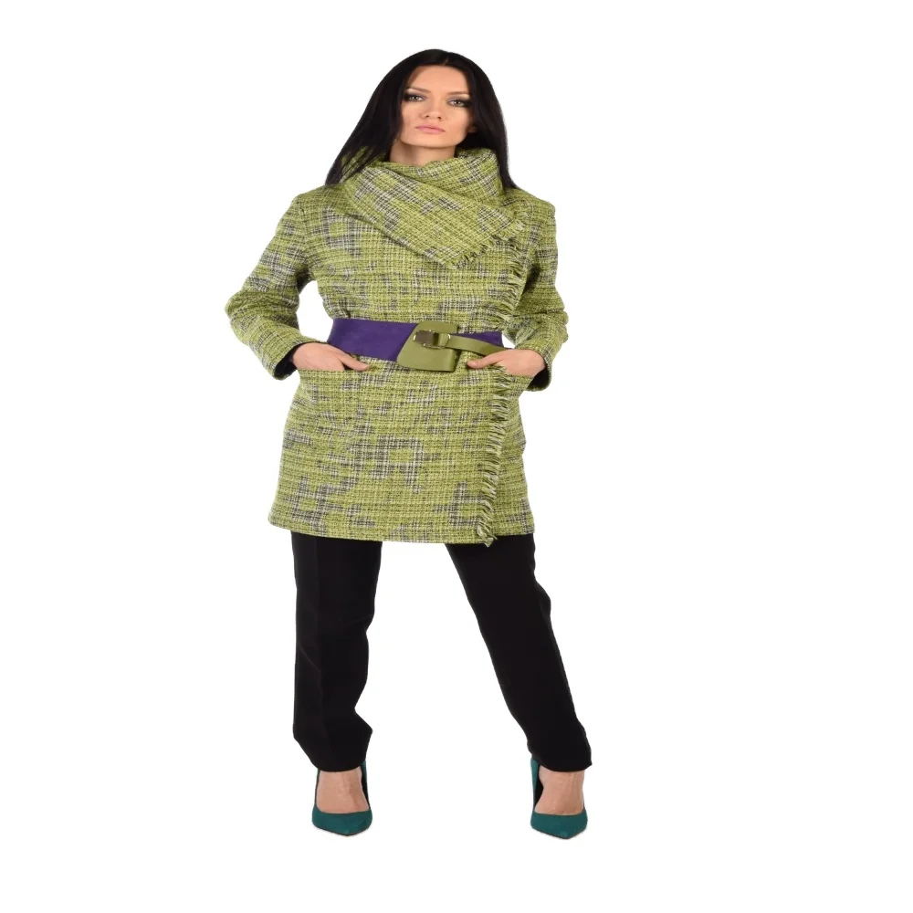 High Quality Made in Italy Green Coat for Formal and Classic Women