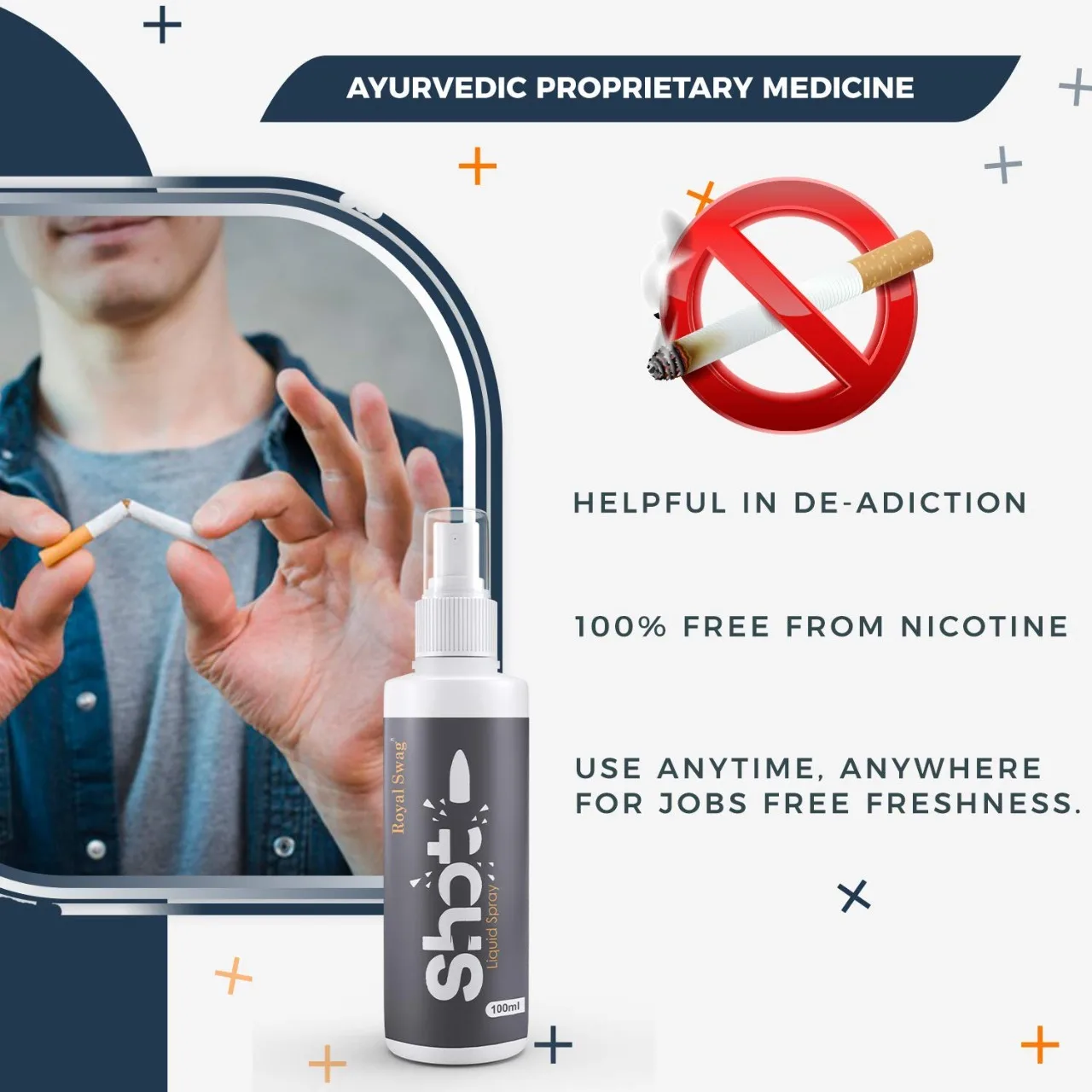 ROYAL SWAG Shots Liquid Spray World-Class Anti Addiction Shots For Quitting Liquor, Smoking etc. 100% Natural & Effective 100 ML