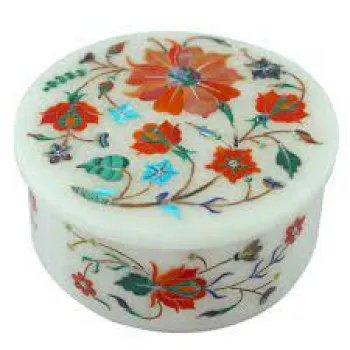 Beautiful White Marble Inlay Decorative Work Jewelry Box  Handmade Designer Alabaster Stone Boxes India 2021 made in India