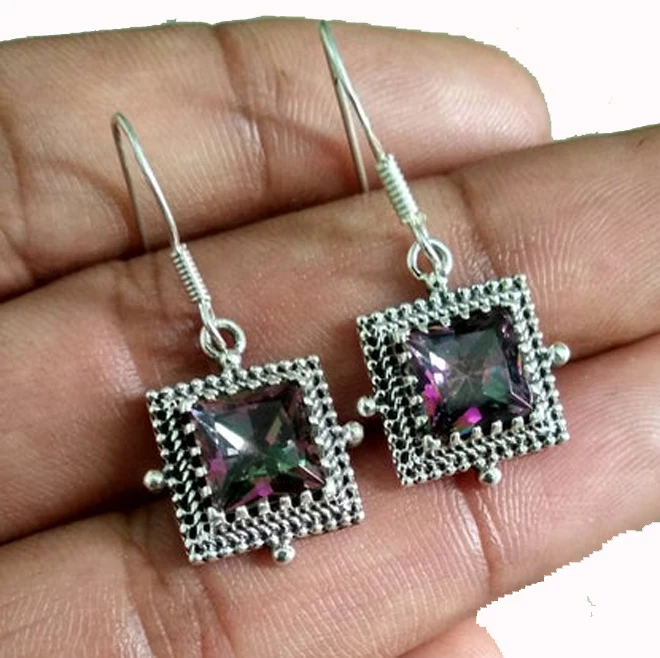 
Natural mystic topaz Rainbow color gemstone solid 925 sterling silver earring 