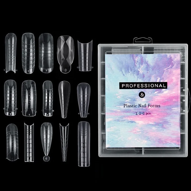 120pcs/Box Nail Art Mould Tips Nail UV Gel Long Coffin Square Ballerina Stiletto Nail Extension Mold Quick Building Mold