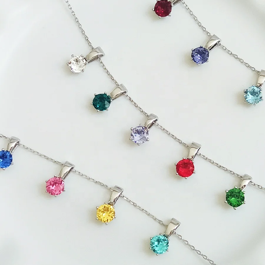 Premium Austrian Crystal Jewelry 925 Sterling Silver Colorful 12 Months Birthstone Charms Pendant Necklace Destiny Jewellery