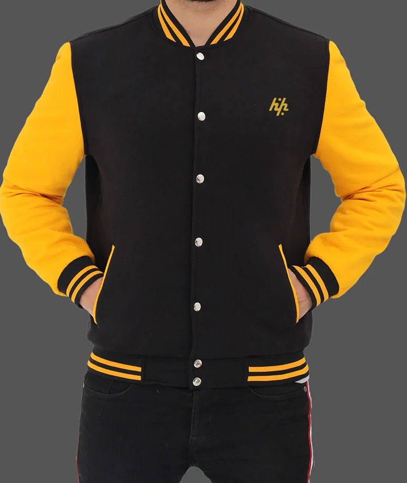 Новая Черно-желтая куртка Varsity на заказ хлопковая полиэфирная застежка пуговицах спереди для мужчин от Huzaifa Products