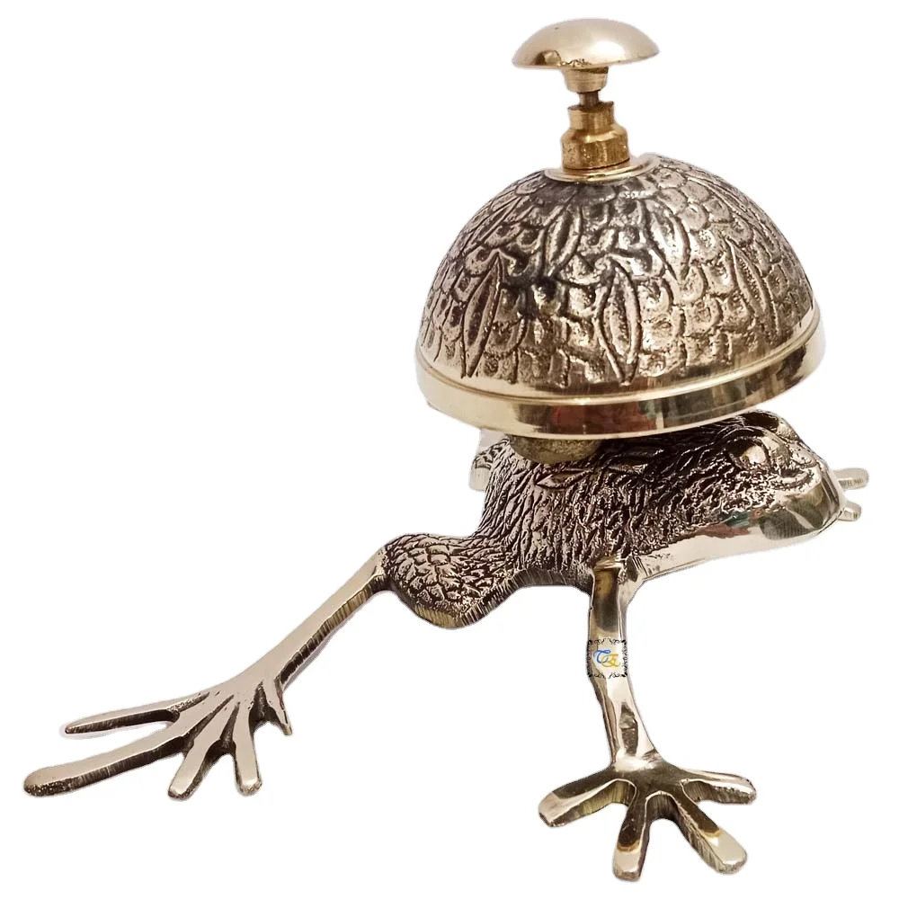 Vintage Tortoise Design Brass Hand Embossed Wireless Table Bell Ornate Counter Bell for Home Office Use Doorbell Type