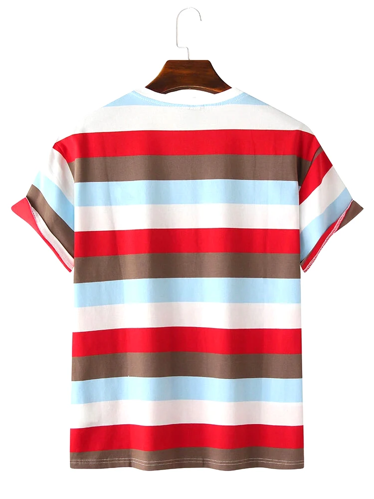 Mens Cotton multi Color Stripe Loose Fit Fashion T-Shirts