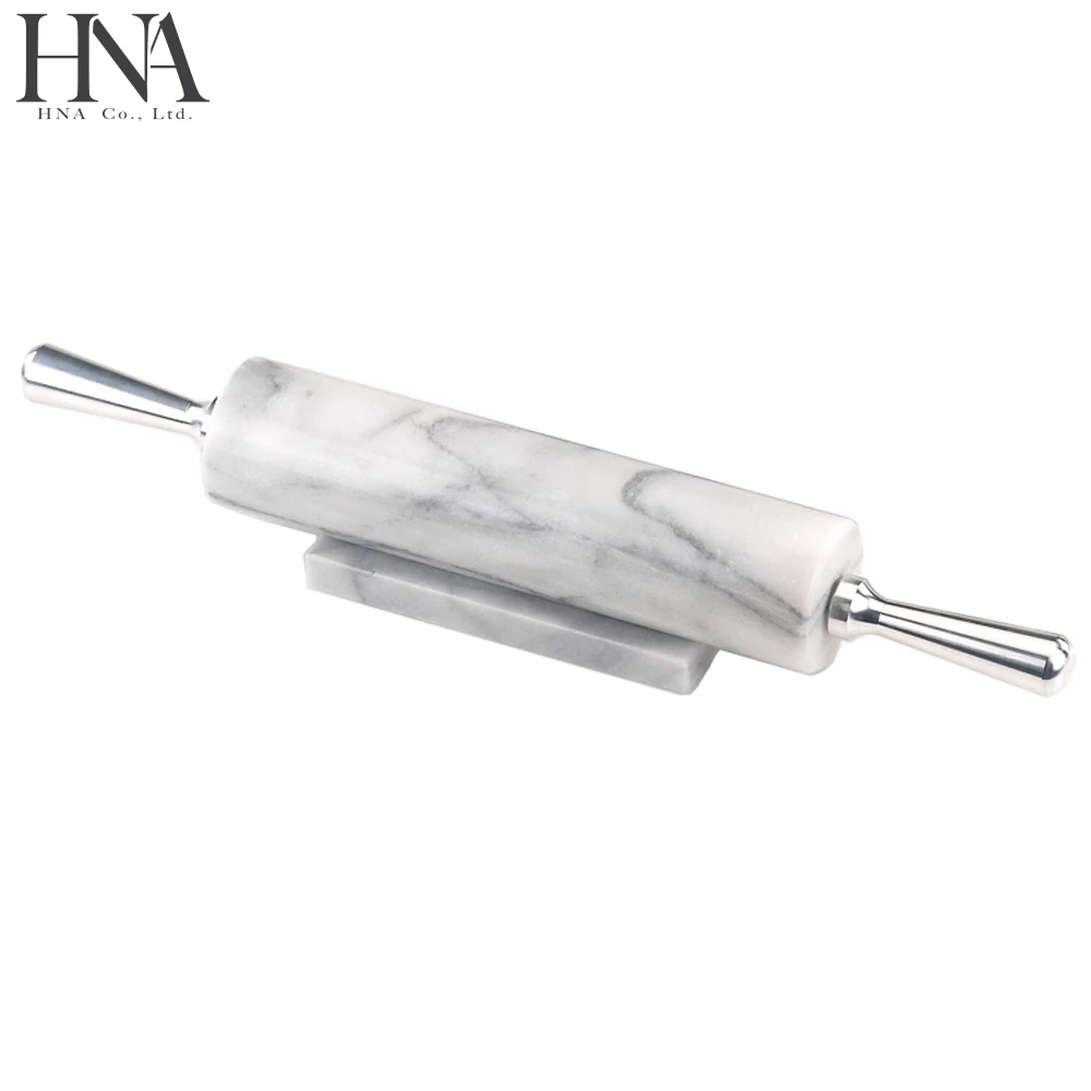 HNA Taiwan Made White Marble Rolling Pin with Aluminum Handles Marble Base