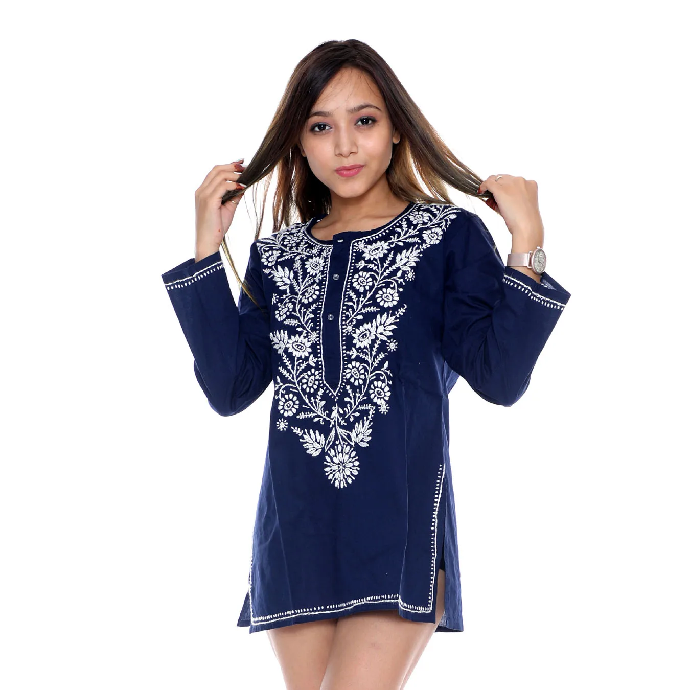 Chikan Embroidery Kurti Tunic Dress for Women from India