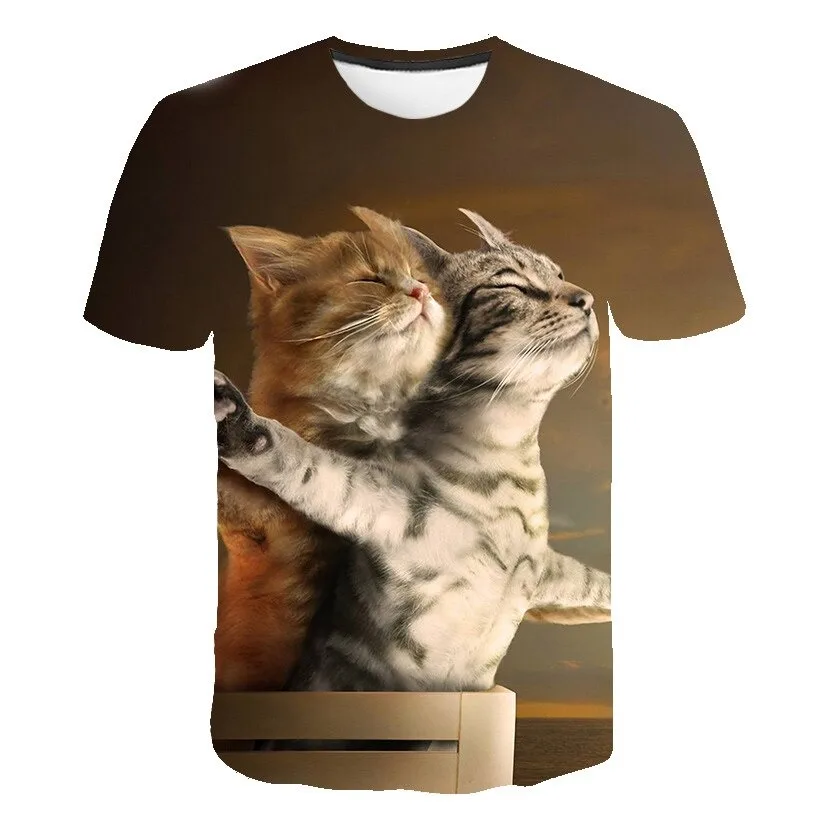 New men summer animal cartoon cats round neck short sleeve t shirt men casual short tops different animal printed in t shirt