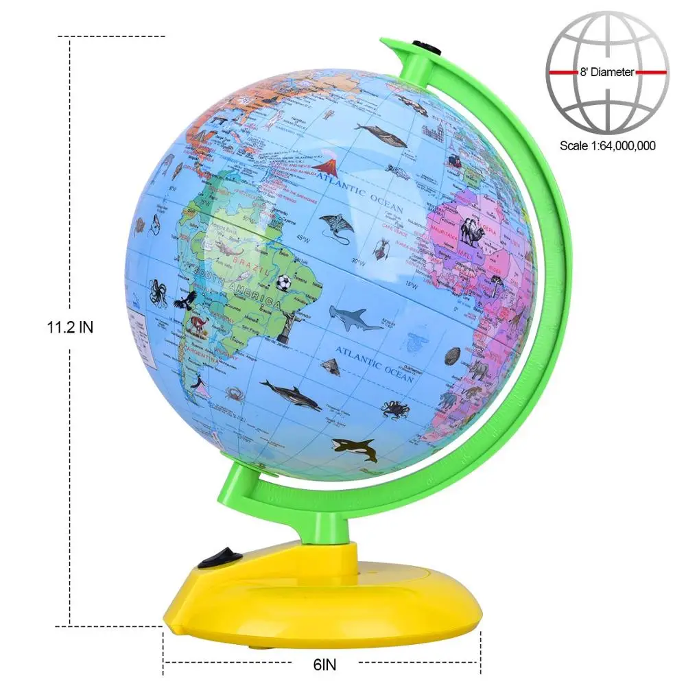 Dipper 8inch Light and Educational World Globe - Animal Earth
