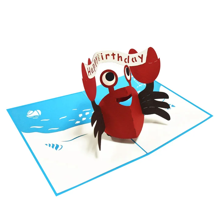 Gentleman Crab 3D Pop-up Greeting Birthday Card Vietnam Handmade Laser cut Wholesale