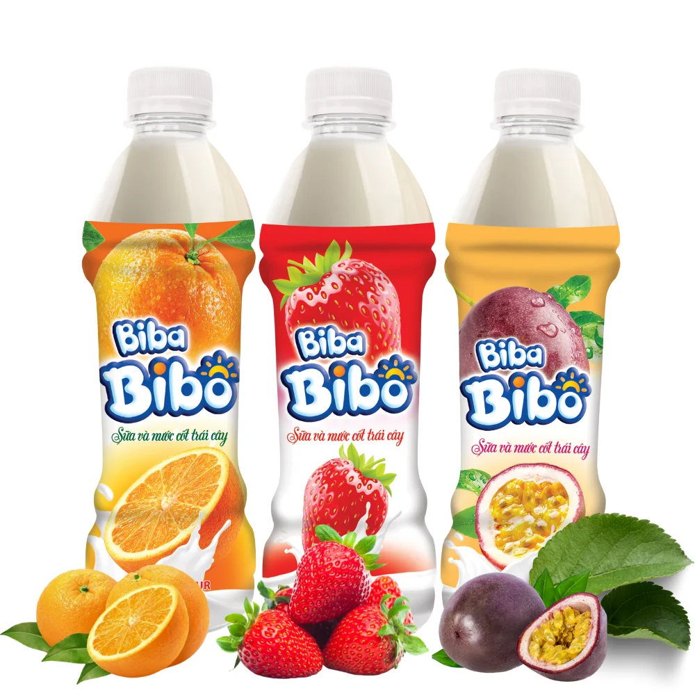 Fruit Milk Drink with Strawberry flavor PET bottle 350ml from organic milk combined with fresh fruit in Vietnam