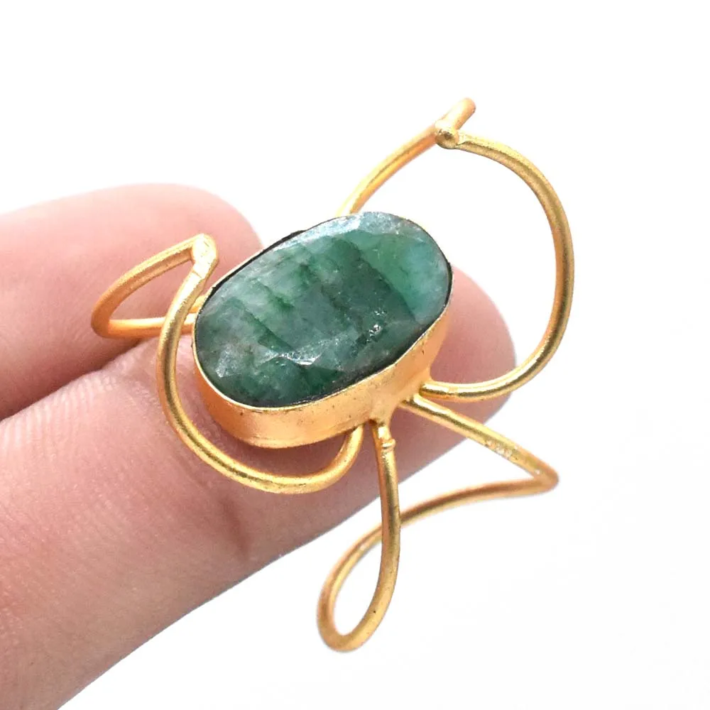 
beautiful design emerald quartz gemstone gold plated jewellery handmade ring 