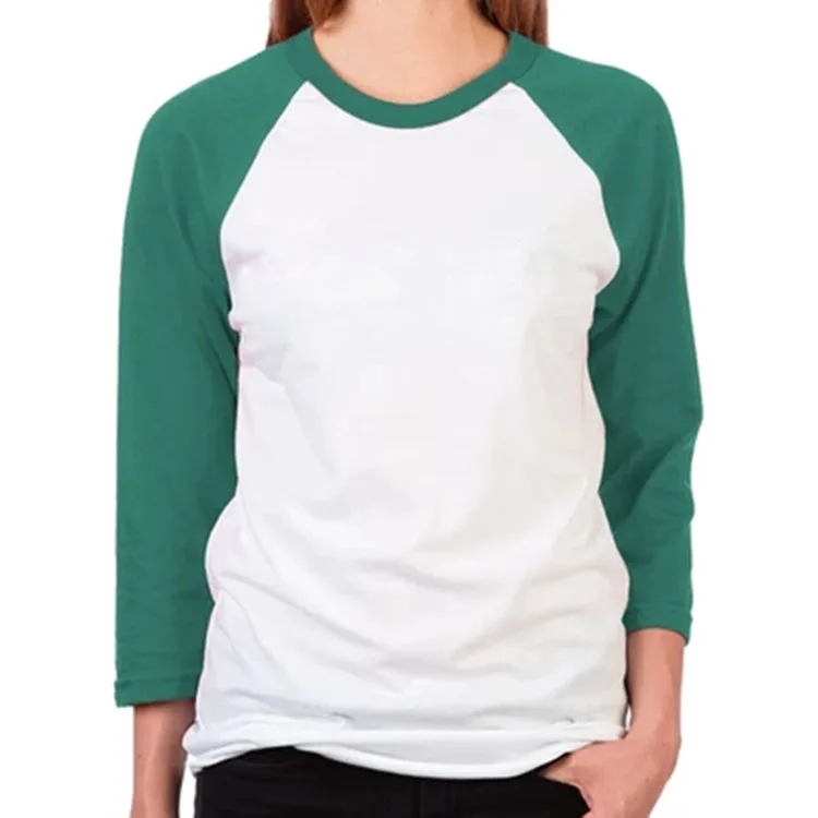Wholesale Womens Raglan Green Baseball Long Sleeve Two Tone Tee Shirt Woman T Shirts