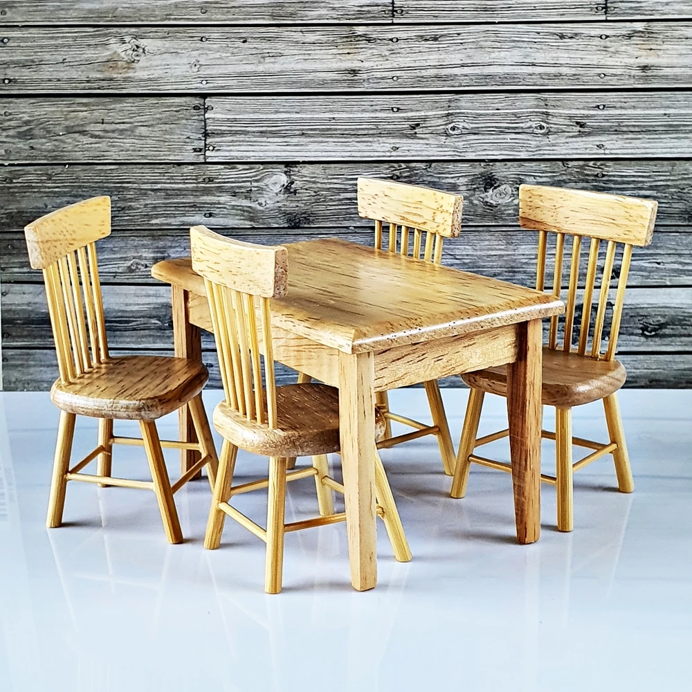 Handmade Mini Dollhouse Display Dining Table Set PVC Wood Furniture Model DIY Toy with Showcase Features