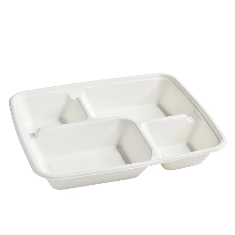 Biodegradable Disposable Sugarcane Bagasse Food Container 4 or 5 Compartment Take Away Lunch Box with Lid