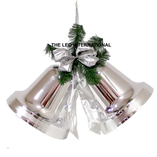 Metal Christmas bells set of 3 golden silver foil finish white thick ropes 2X2X2 and 3X3X3 Inch hanging ornaments festival gifts