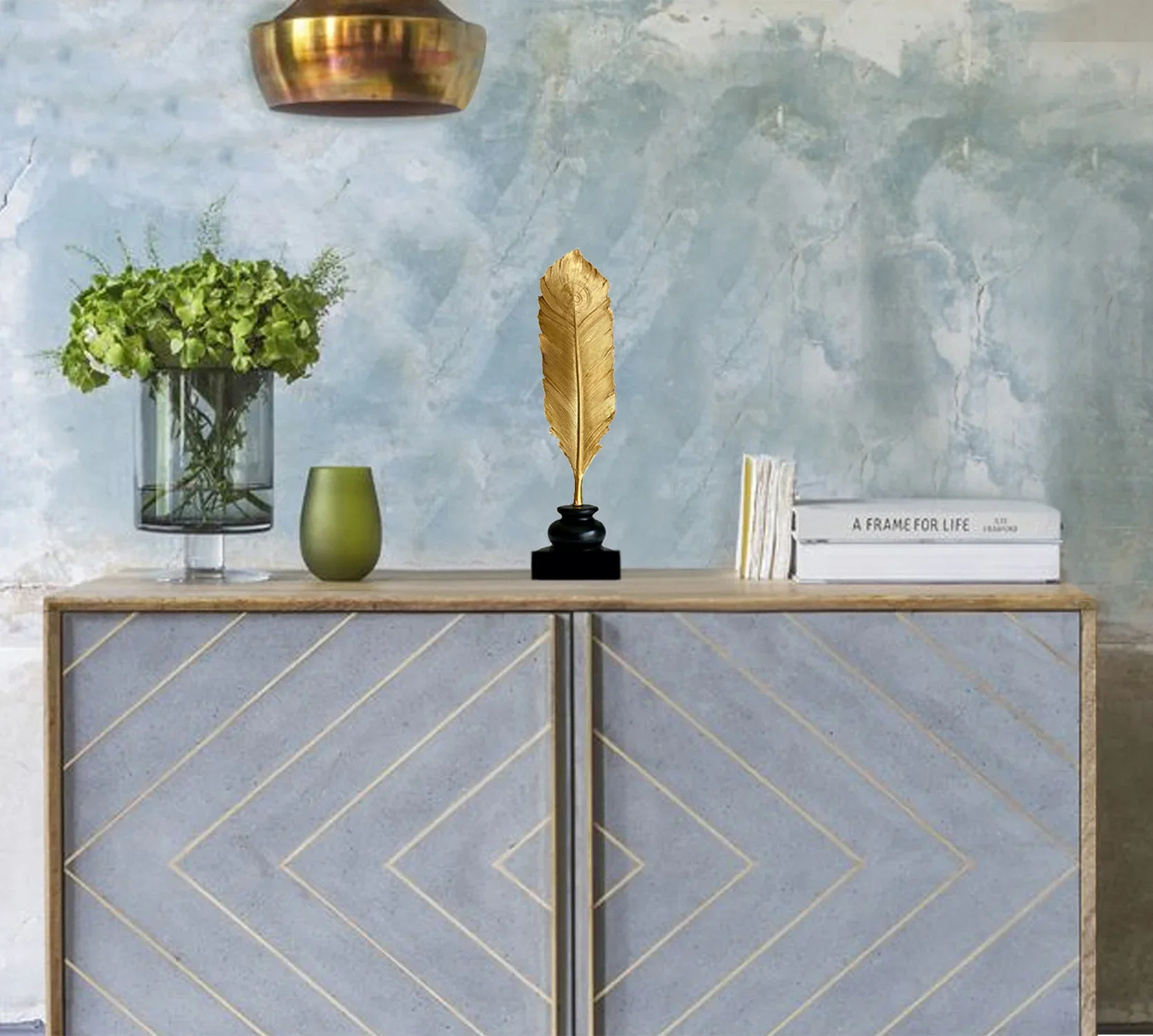 metal feather sculpture Table decoration Home Decor Interior Modern Table Living Room Gold deer Accessories Other Luxury Crystal