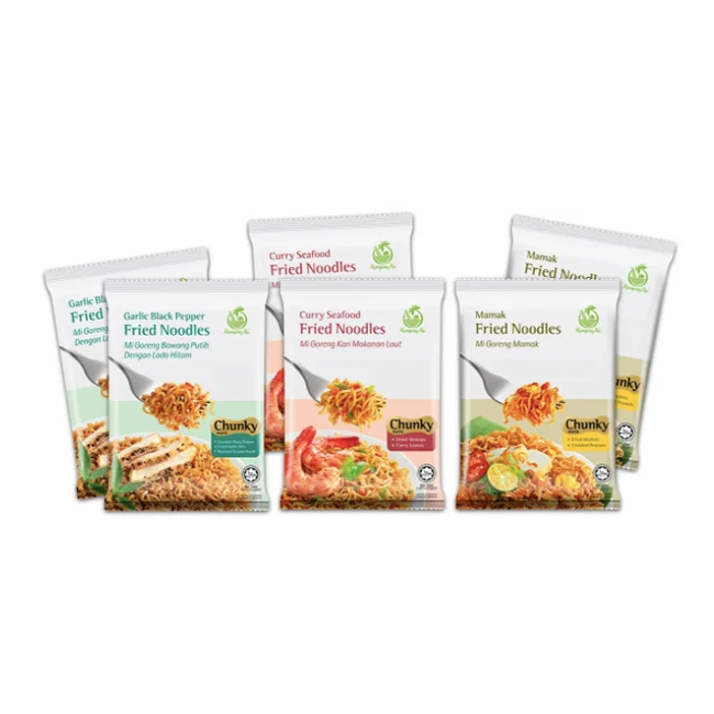Wholesale Curry Seafood Fried Noodles Halal Packet Noodles with Curry Leaves and Dried Shrimps Malaysian Flavor