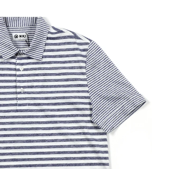 High Quality White And Blue striped Man Poloshirt With Pure Cotton Made In Italy Design Clothing