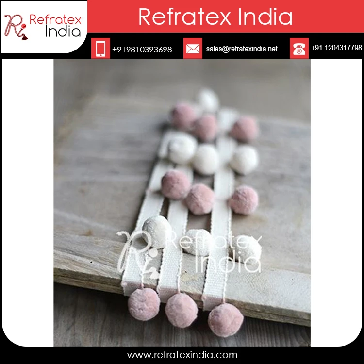 Supplier Of  Pom Pom Fringe DECORATIVE POM POM FRINGE, TRIMS FOR CUSHION COVERS, BAGS With Best Quality and Low Price