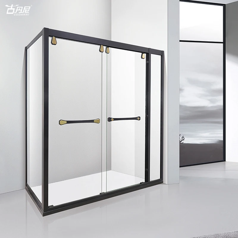 new design wholesale cheap tempered glass shower room enclosure bathroom two fixed panels one outward door