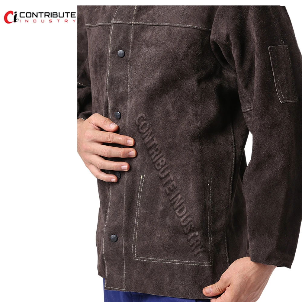 Manufacturer supplies protective durable cowhide and FR cotton welding jacket