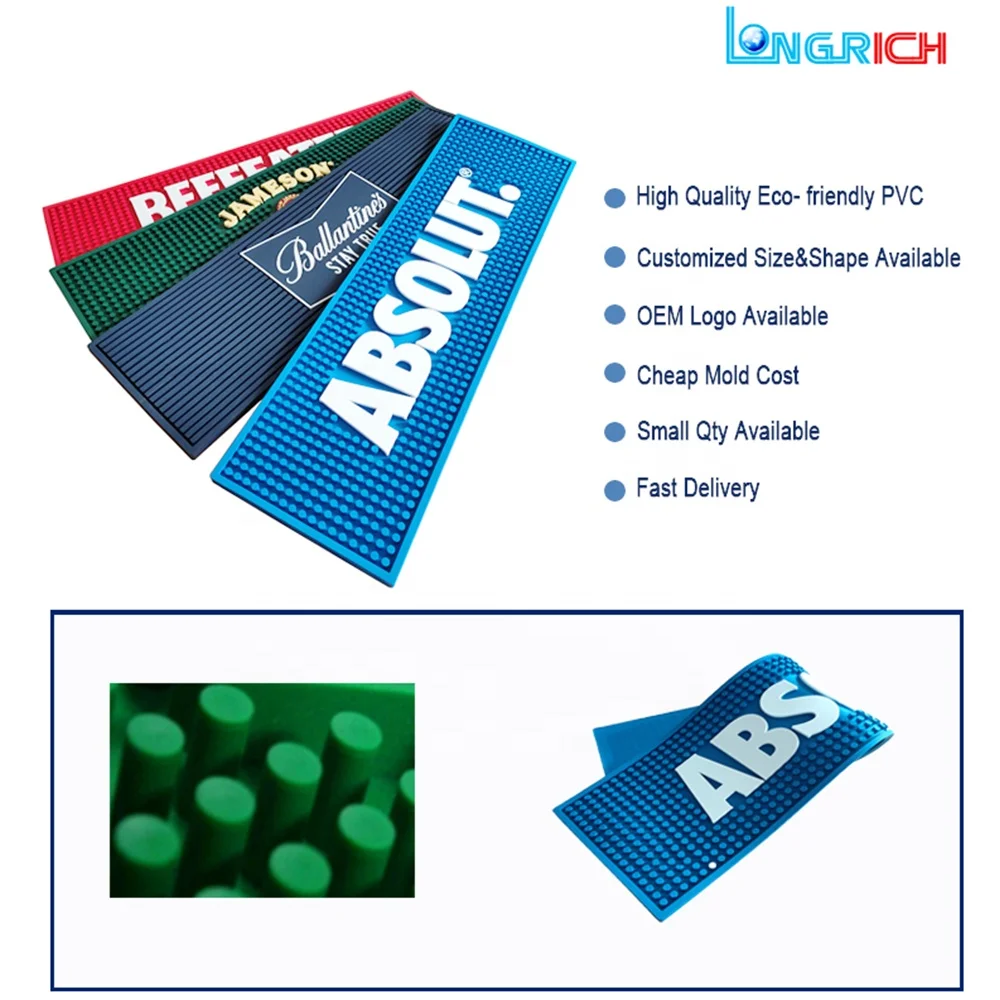 Factory Fast Delivery Hot Selling Wholesale PVC Bar Mat ,anti Slip Wine Rubber Bar Mat , Custom Logo Bar Rail Spill Mats 