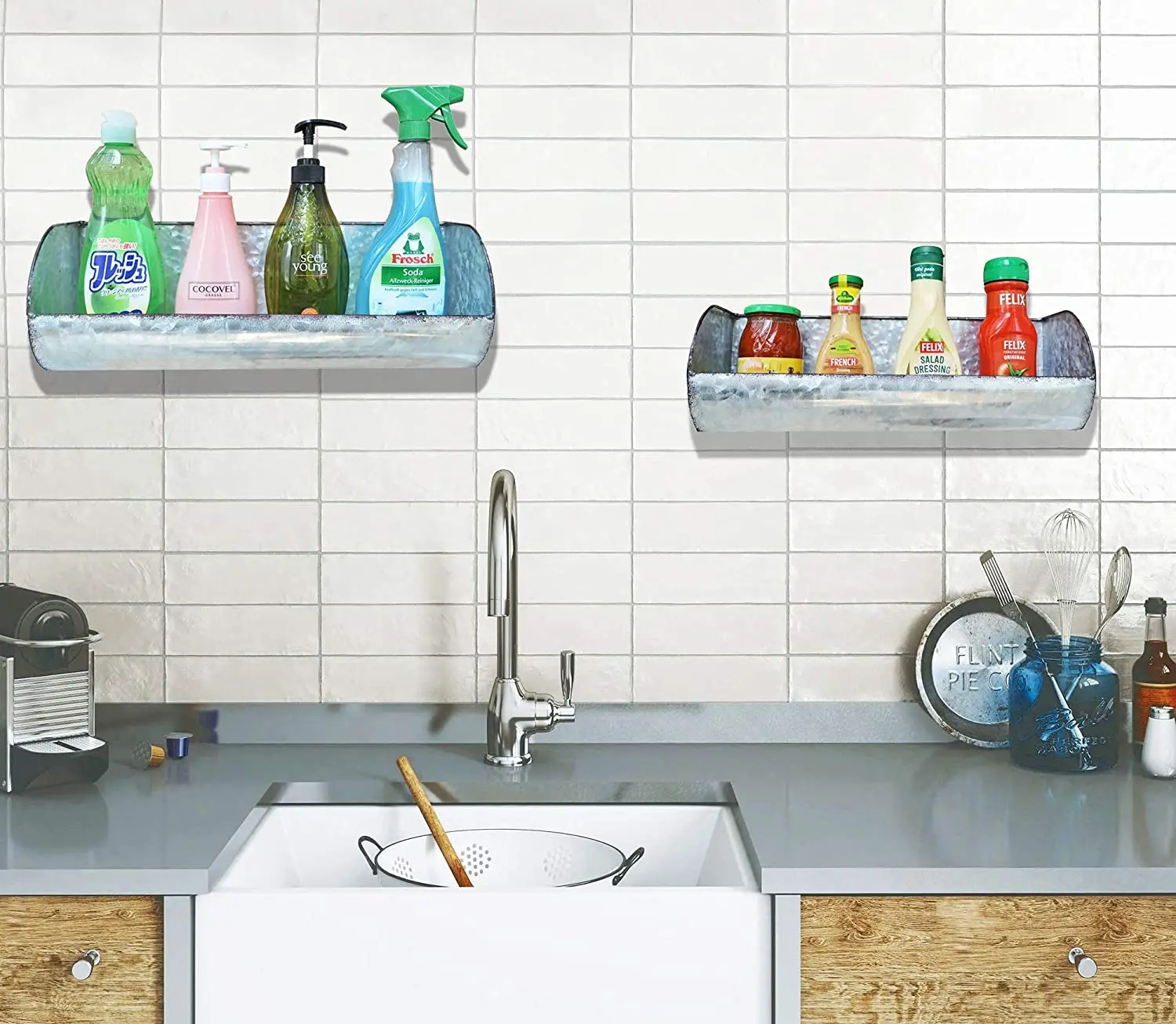 Кантри декор 2 уровня оцинкованный металл 3 крючка Настенный Карман для домашнего хранения Винтажный стиль низкая цена продукт НЕОБРАБОТАННАЯ отделка