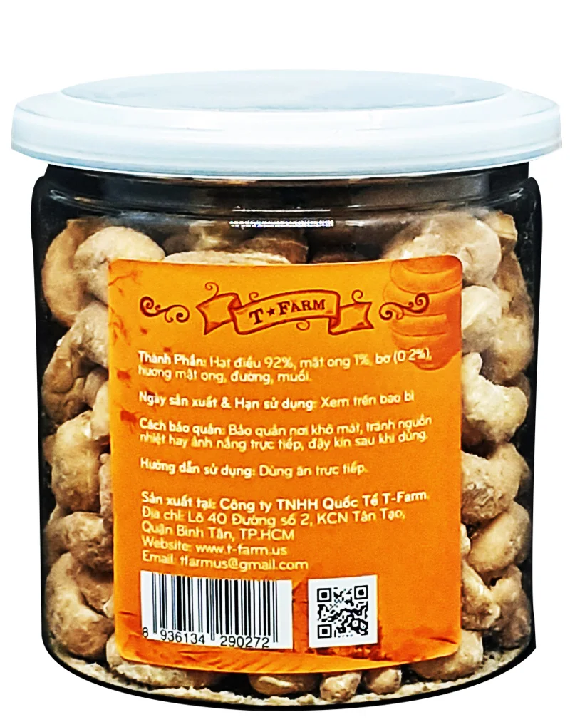 Vietnam Premium Quality COMMON Cultivation Type Baked Dried Flavor T-FARM JAR 200GR HONEY BUTTER CASHEW