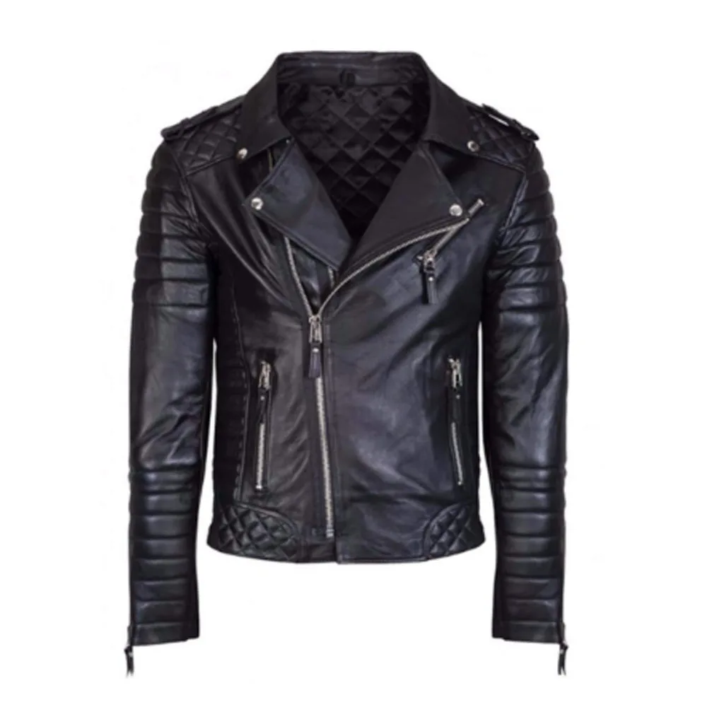 
Streetwear custom mens biker winter ribbed cuffs cows leather lining fleece jackets 