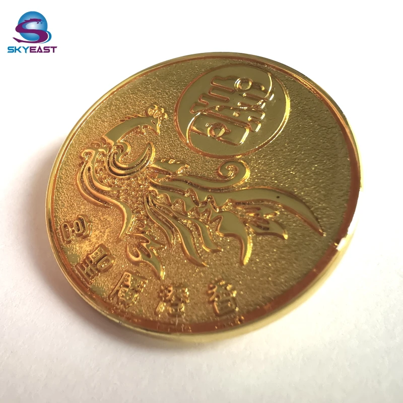 
Promotional High Shiny Gold Epoxy Raised Phoenix Metal Logo Pin Badges 