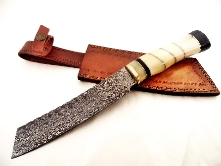 Ручная работа Дамасская сталь нож для мясника материал ручки верблюжья кость Микарта лист