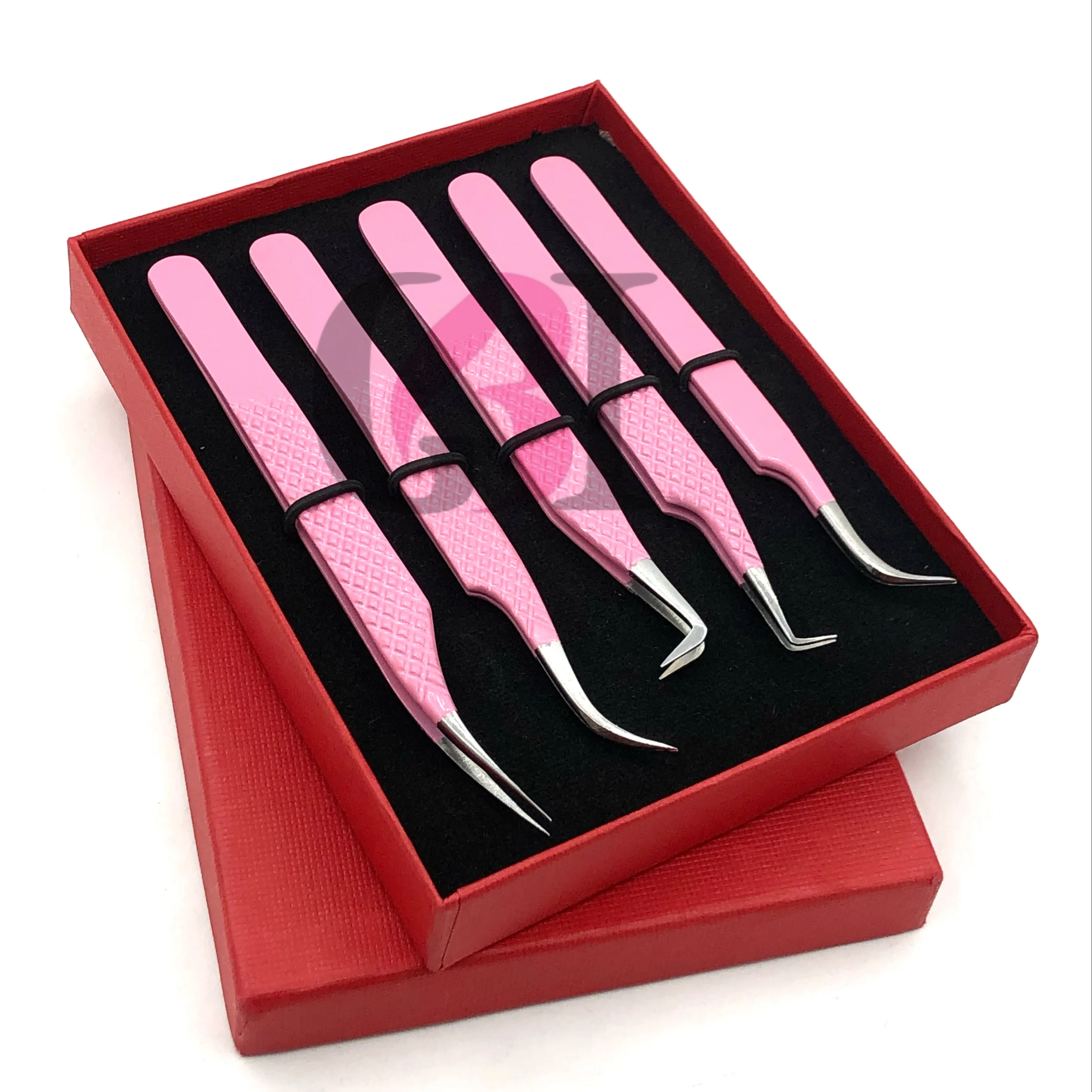 High Quality Best 90Degree Pink Powder Coating Isolation New Curved  Eyelash Extension Tweezer Stainless Steel Beauty Instrument
