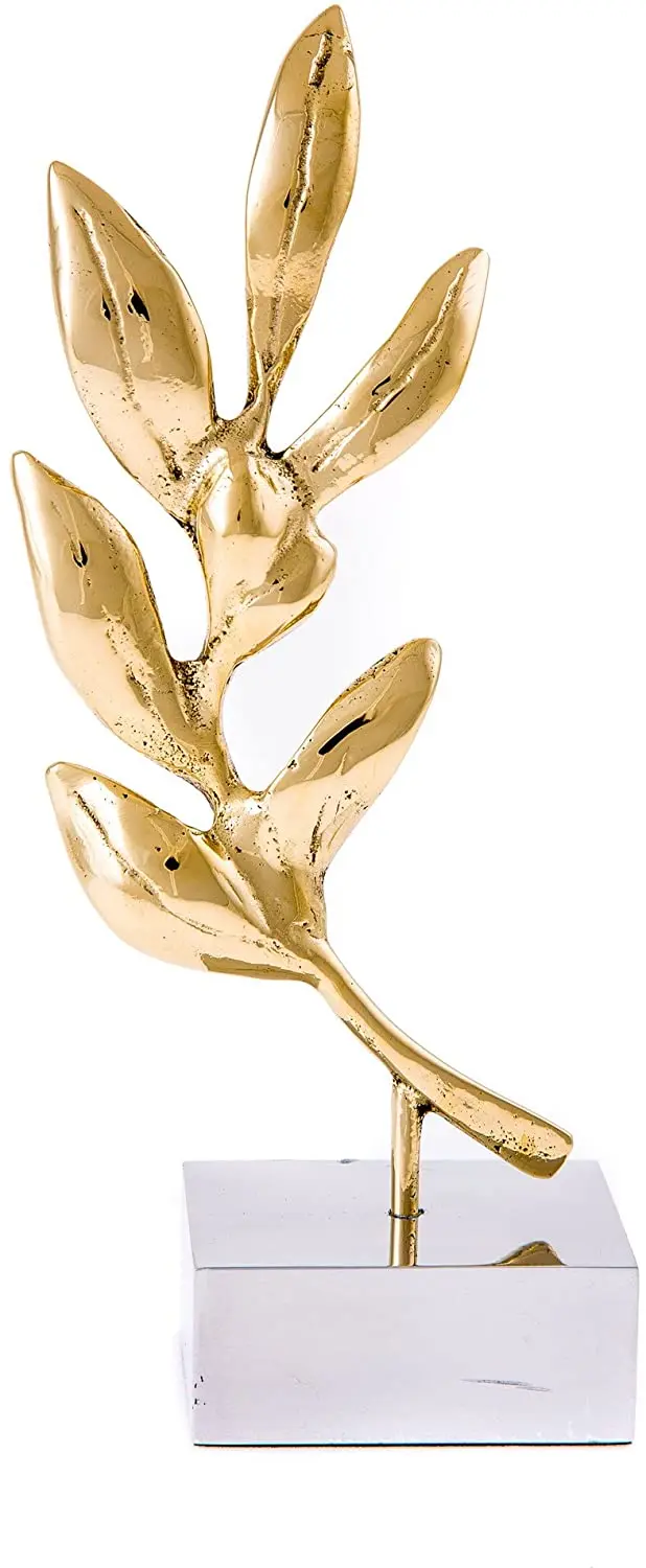 Скульптура ручной работы из твердой латуни и металла в форме листа с металлическим основанием для гостиной спальни полки витрины стола домашний декор