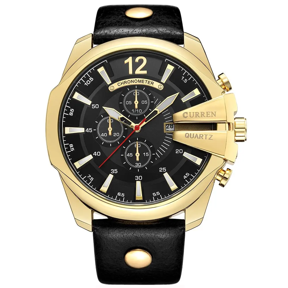 CURREN 8176 Men Watches Top Brand Luxury Gold Male Watch Fashion Leather Strap Outdoor Casual Sport Wristwatch With Big Dial