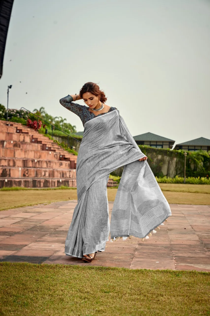 Pure linen handloom saree with blouse