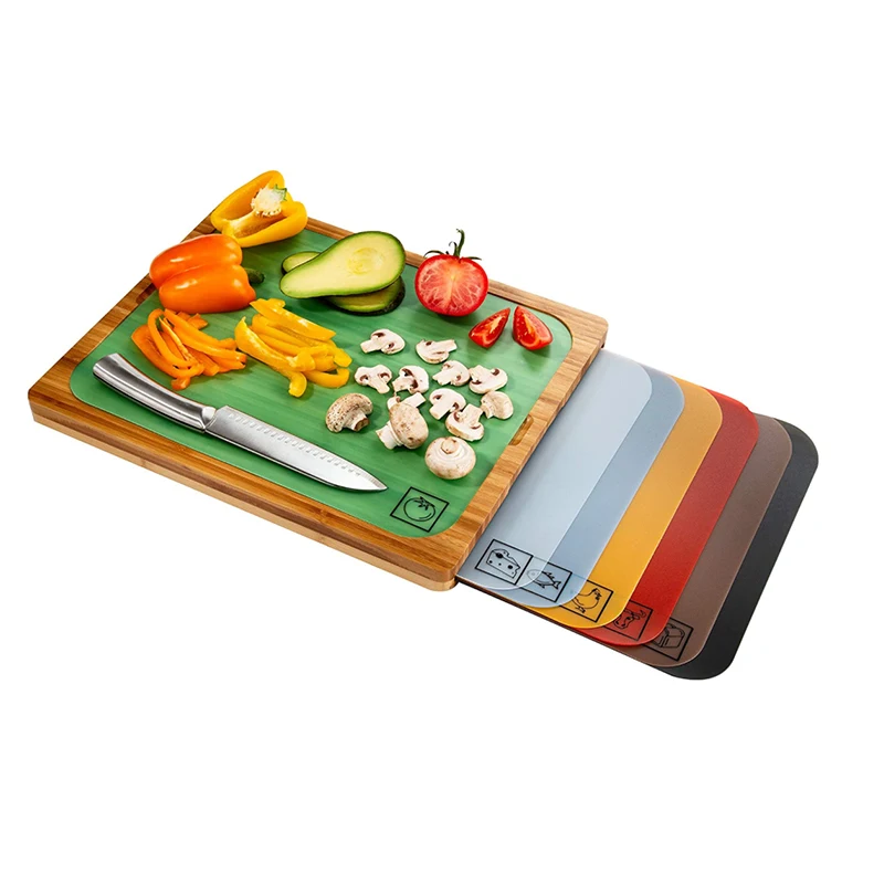 bamboo chopping block easy clean multipurpose cutting board with removable color coded pp mats cutting board with mats