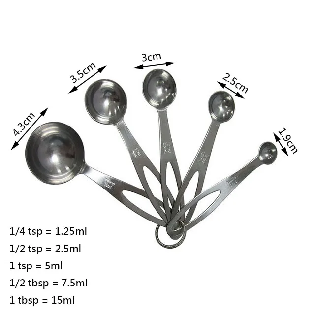 Food grade stainless steel 5 pieces measuring spoon set for cooking and baking