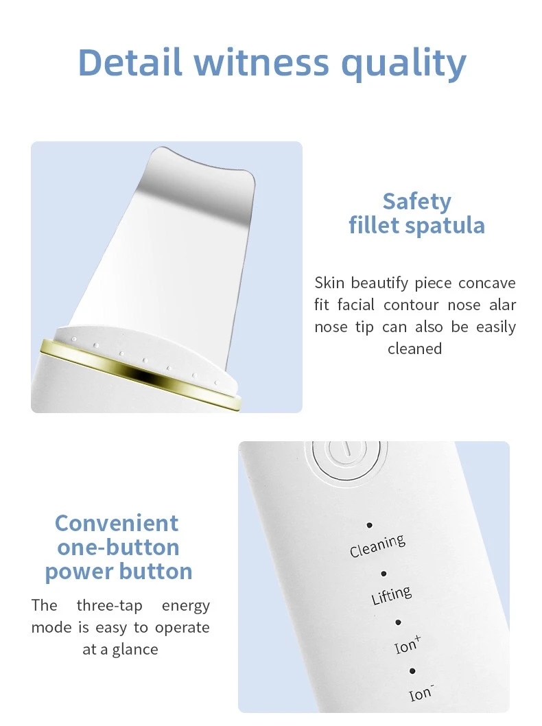 Professional portable sonic spatula face ionic peeling beauty machine facial ultrasonic skin scrubber Device