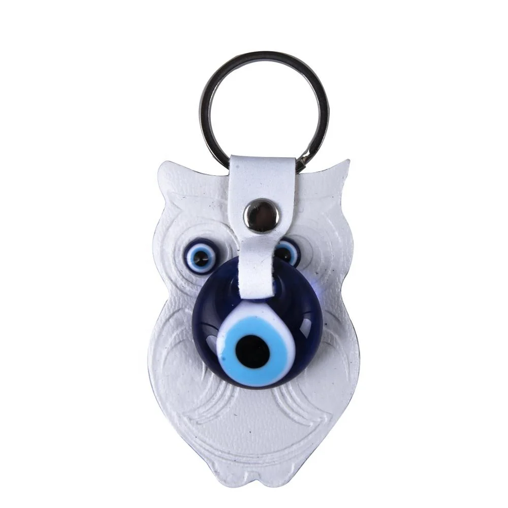 Owl Shaped Evil Eye Beaded Imitation Leather Key Chain From Turkey