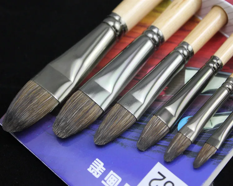 Matisse 832-A/B 6/set Wolf Hair Professional Artist Oil Gouache Acrylic Flat Head Paint Brush Set with Wooden Long Handle