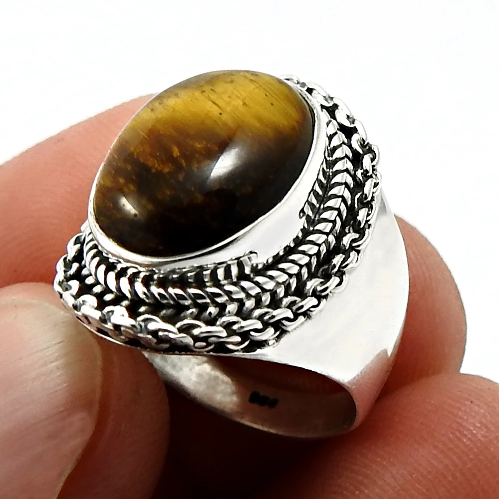 925 Sterling Silver Tiger Eye Gemstone Ring New Design Bulk Wholesale Jewelry Birthday Vintage Rings Handmade Jewelry Supplier