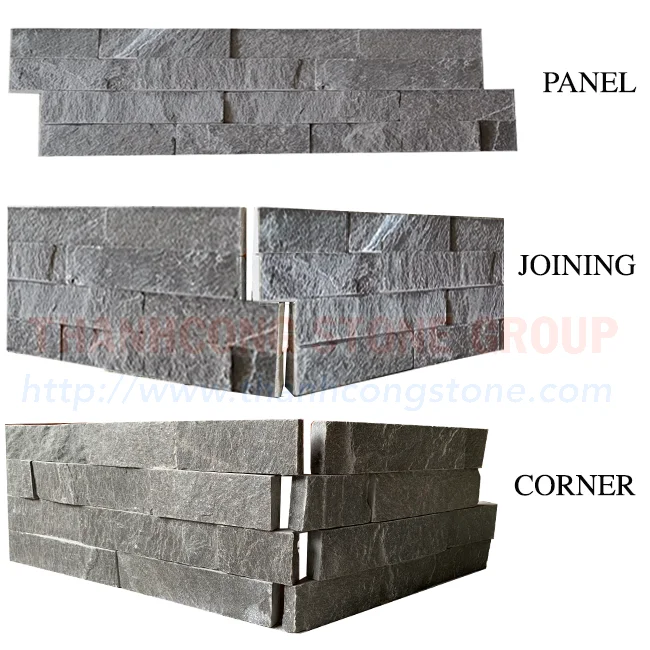 Dark Grey Charcoal Natural Stone Cladding Cultured Panels 60x15 35x18 Hot Sale 2023 Black Slate