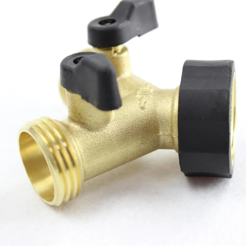 2 Way Solid Brass Garden Hose Heavy Duty Hose Faucet Fits 3/4 Y Diverter