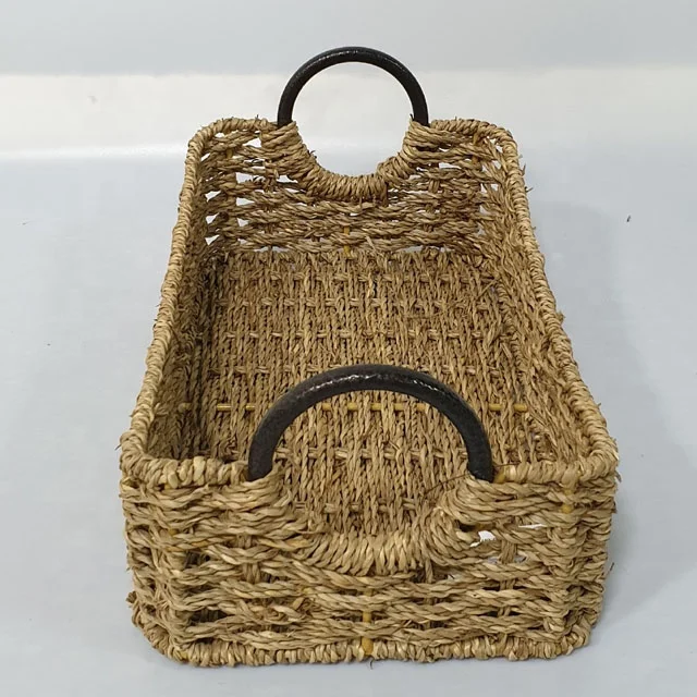Manufacture wicker straw woven home dercor plant vietnam seagrass storage tray high quality for sale