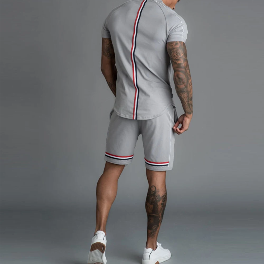 
Custom Made High Quality Summer Shorts Set With Stipes On Back On Shirt And Shorts Men High Quality Summer Tracksuit 